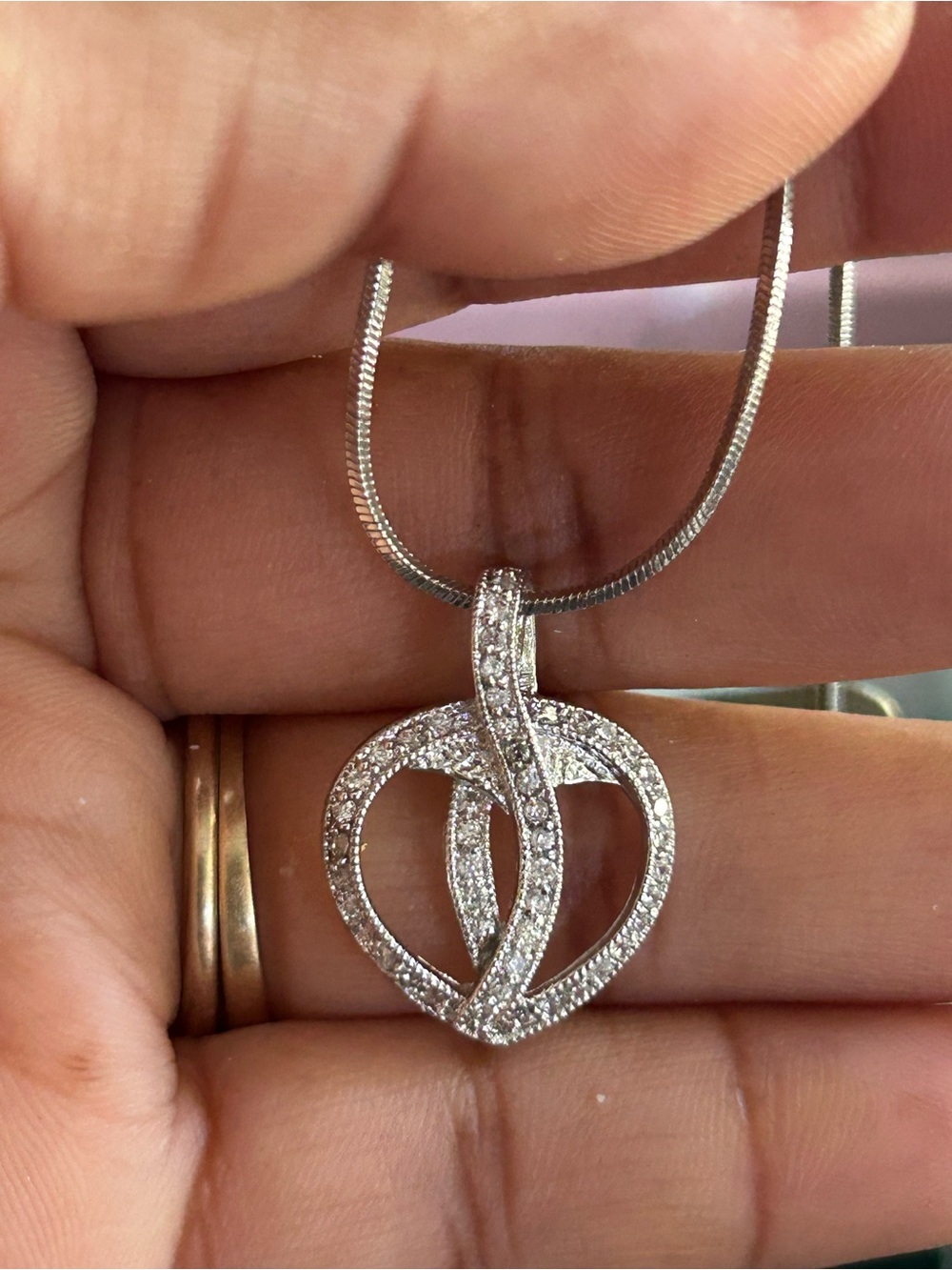 Sterling Silver Paved Heart Pendant zirconia 18”